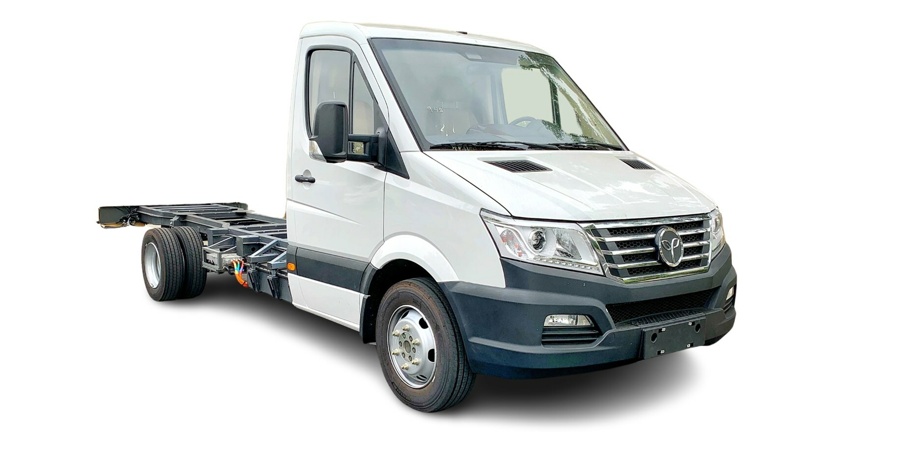 A white cab and chassis from GreenPower.