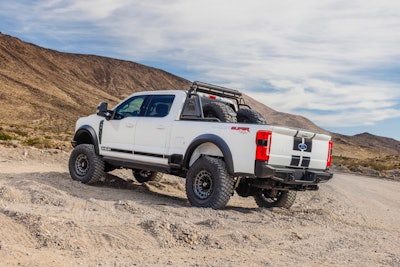 side rear view of Shelby Ford F-250 Super Baja in desert