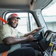 truck driver at the steering wheel