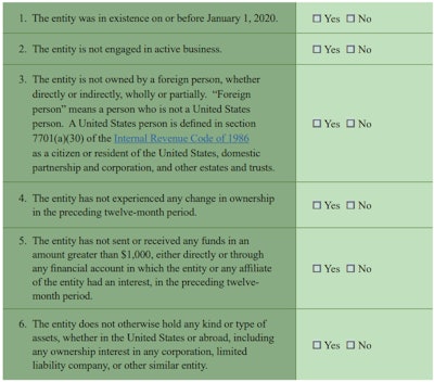 BOI inactive entities exemption checklist