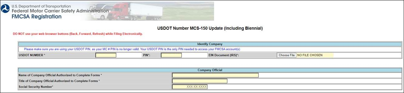FMCSA shared this image of the problem module on the web page the email linked to, crafted to look official.