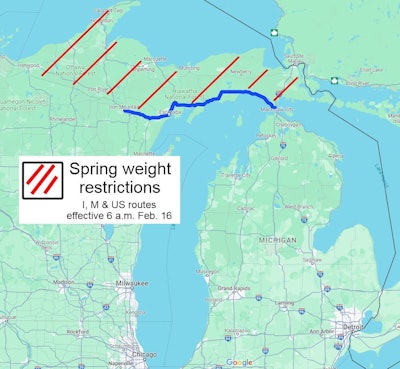 Michigan spring weight restrictions Feb. 16, 2024