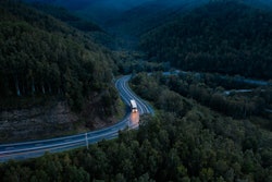 semi truck on a winding road