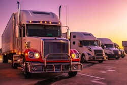 semi trucks in a line