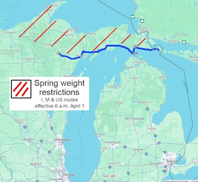 Michigan spring weight restrictions April 1, 2024