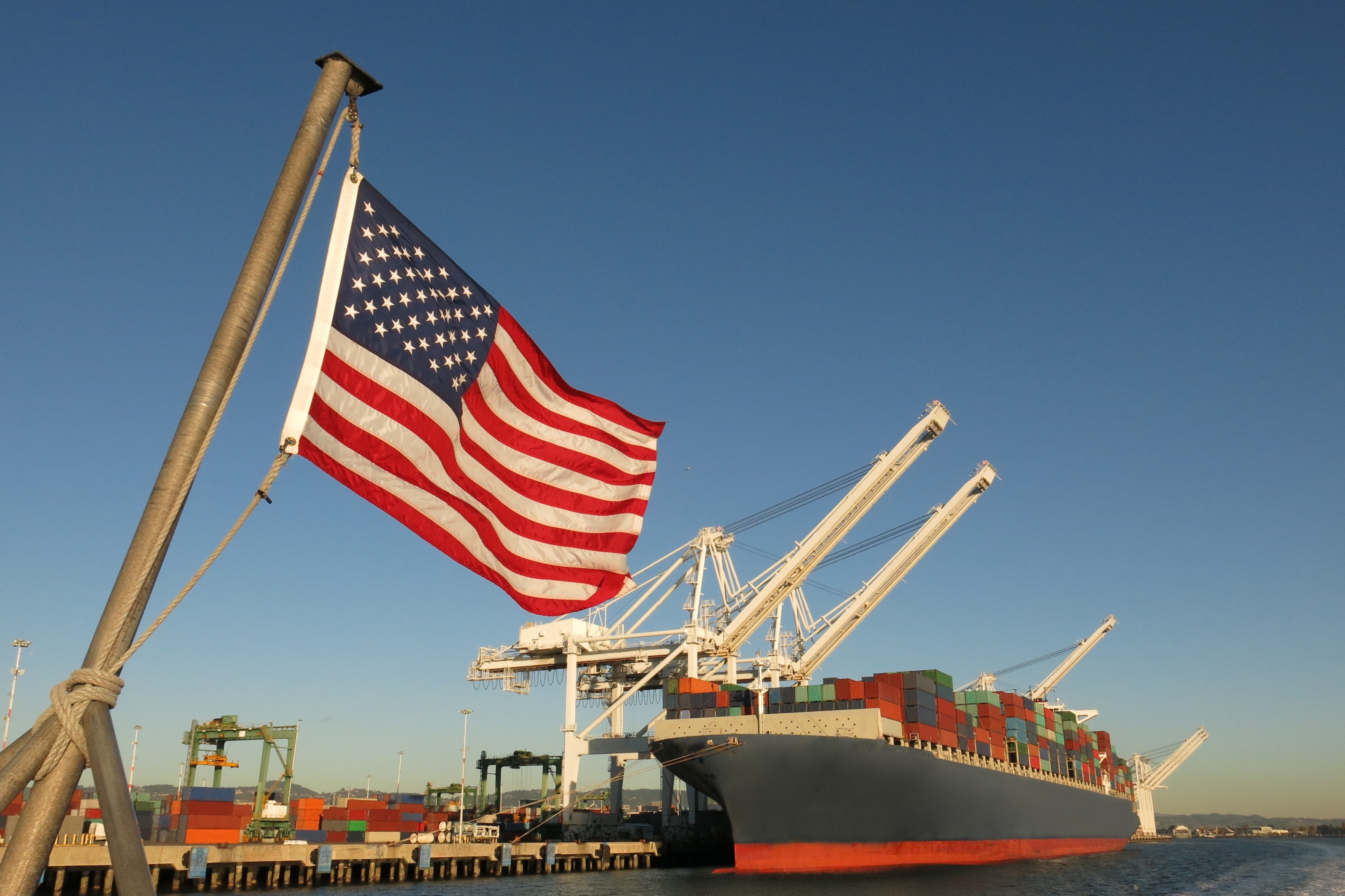 Ship docked at US port