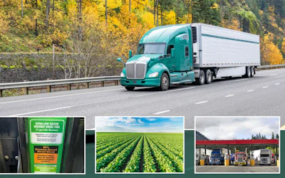 Tractor-trailer on highway and renewable diesel images