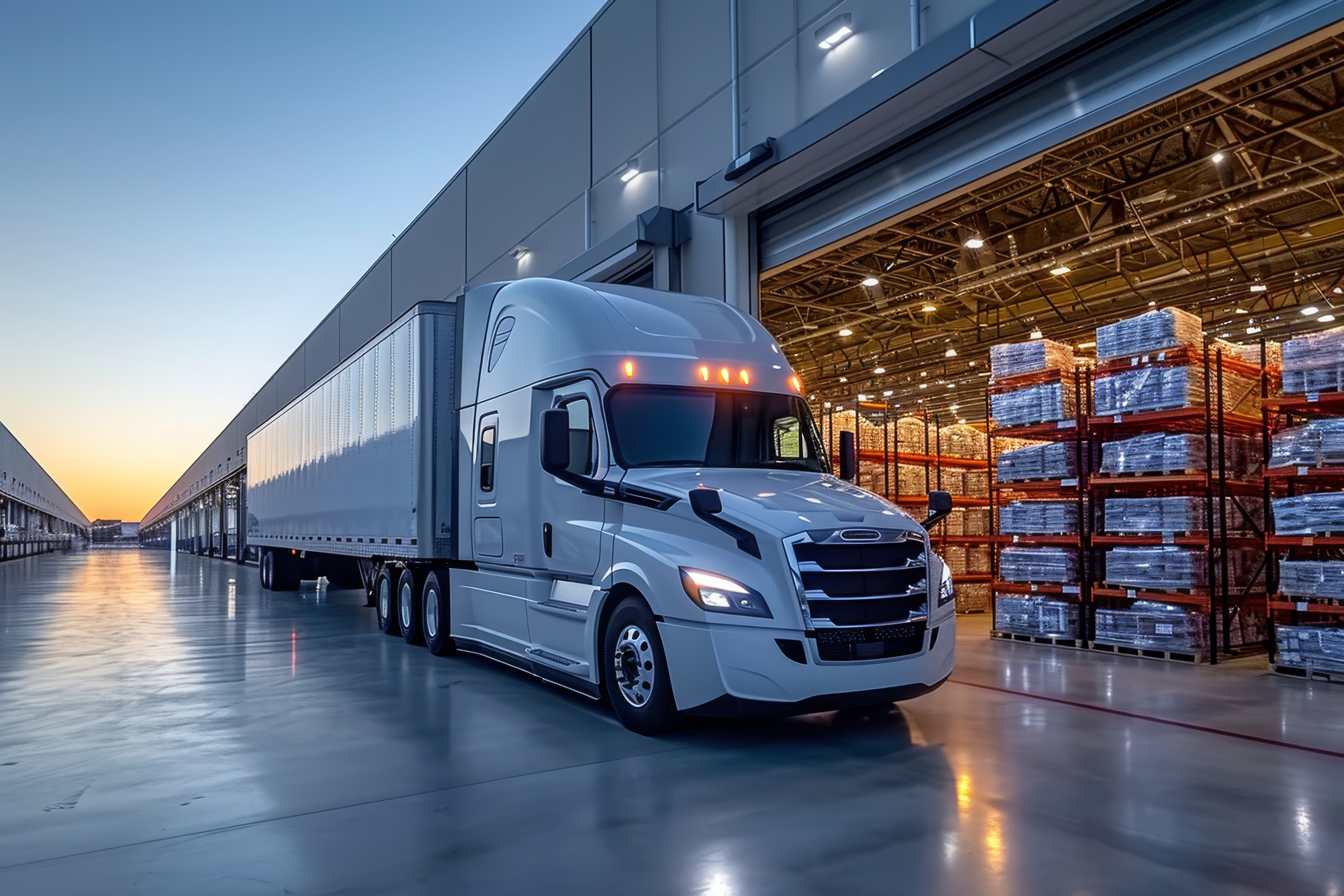 semi truck at a warehouse