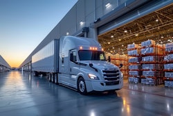 semi truck at a warehouse