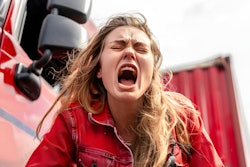 female truck driver yelling