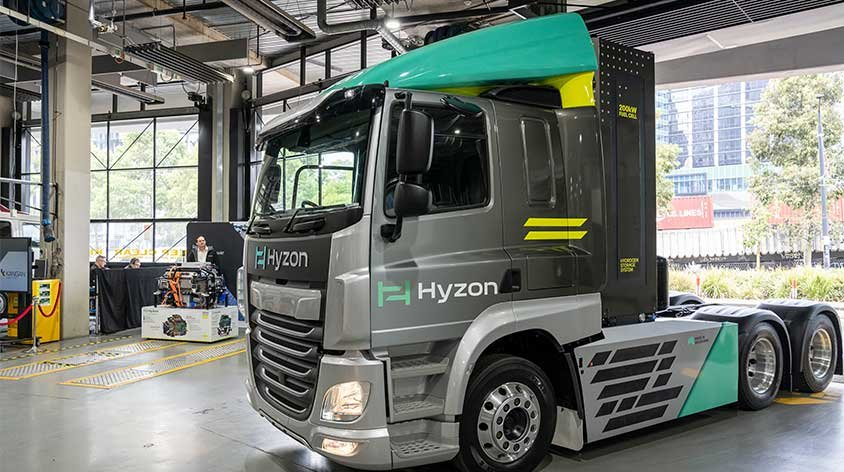 Hyzon Motors tractor parked in garage