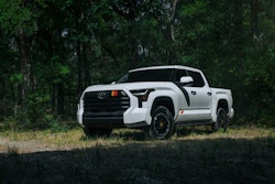 white 2025 Toyota Tundra TRD Rally Package in woods
