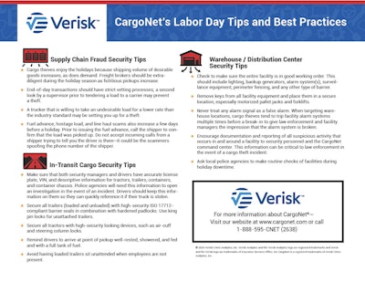 CargoNet Labor Day tips