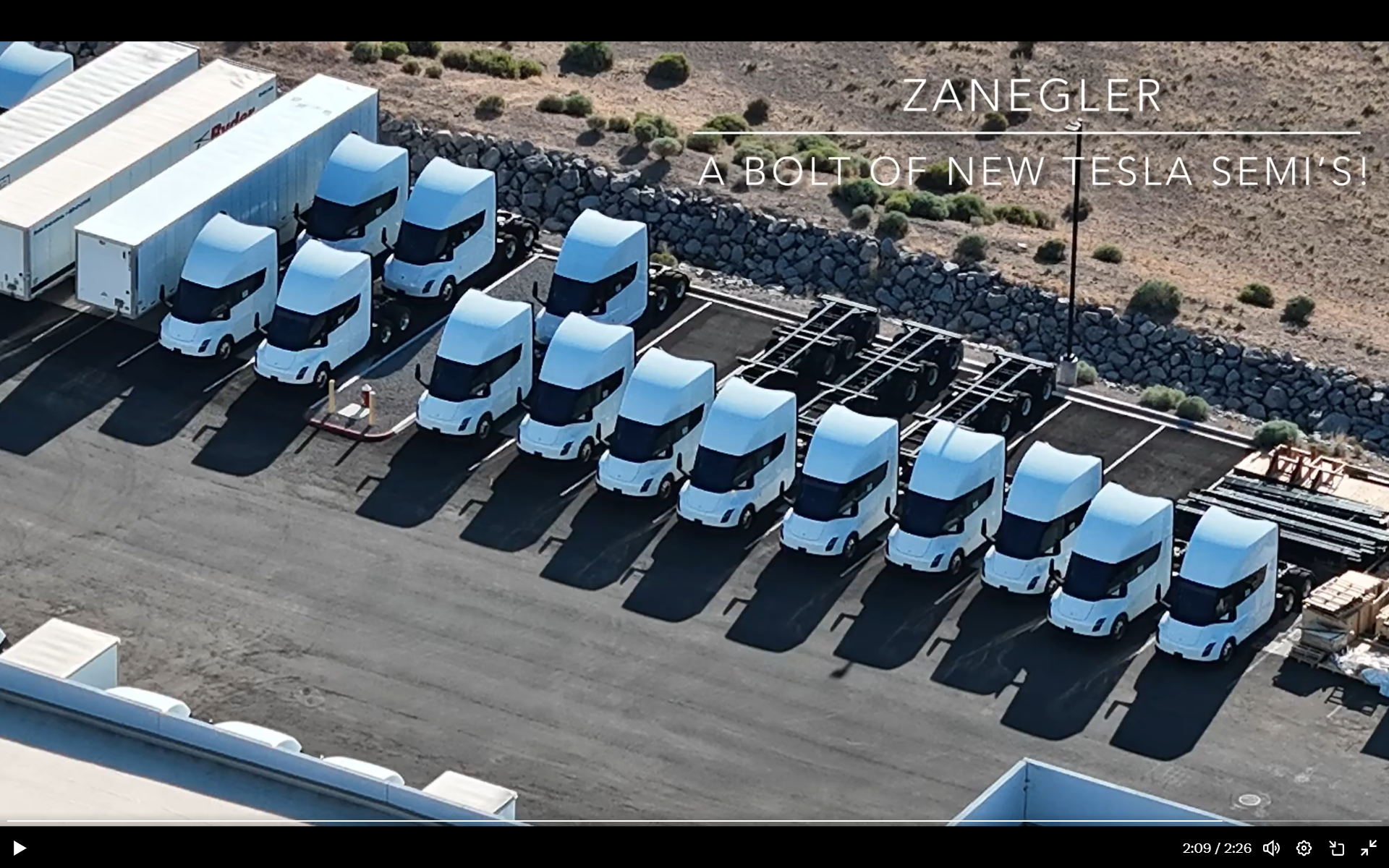 Tesla Semis parked outside of Gigafactory