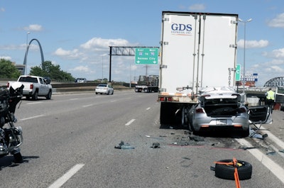 car crashed into semi trailer