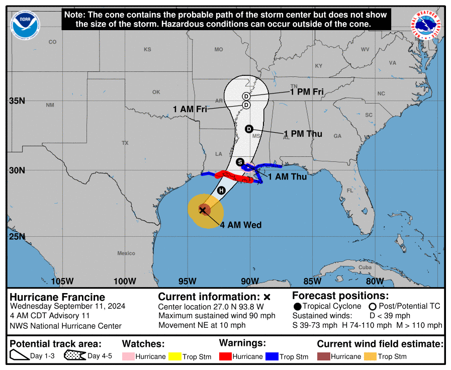 NHC Hurricane Francine track
