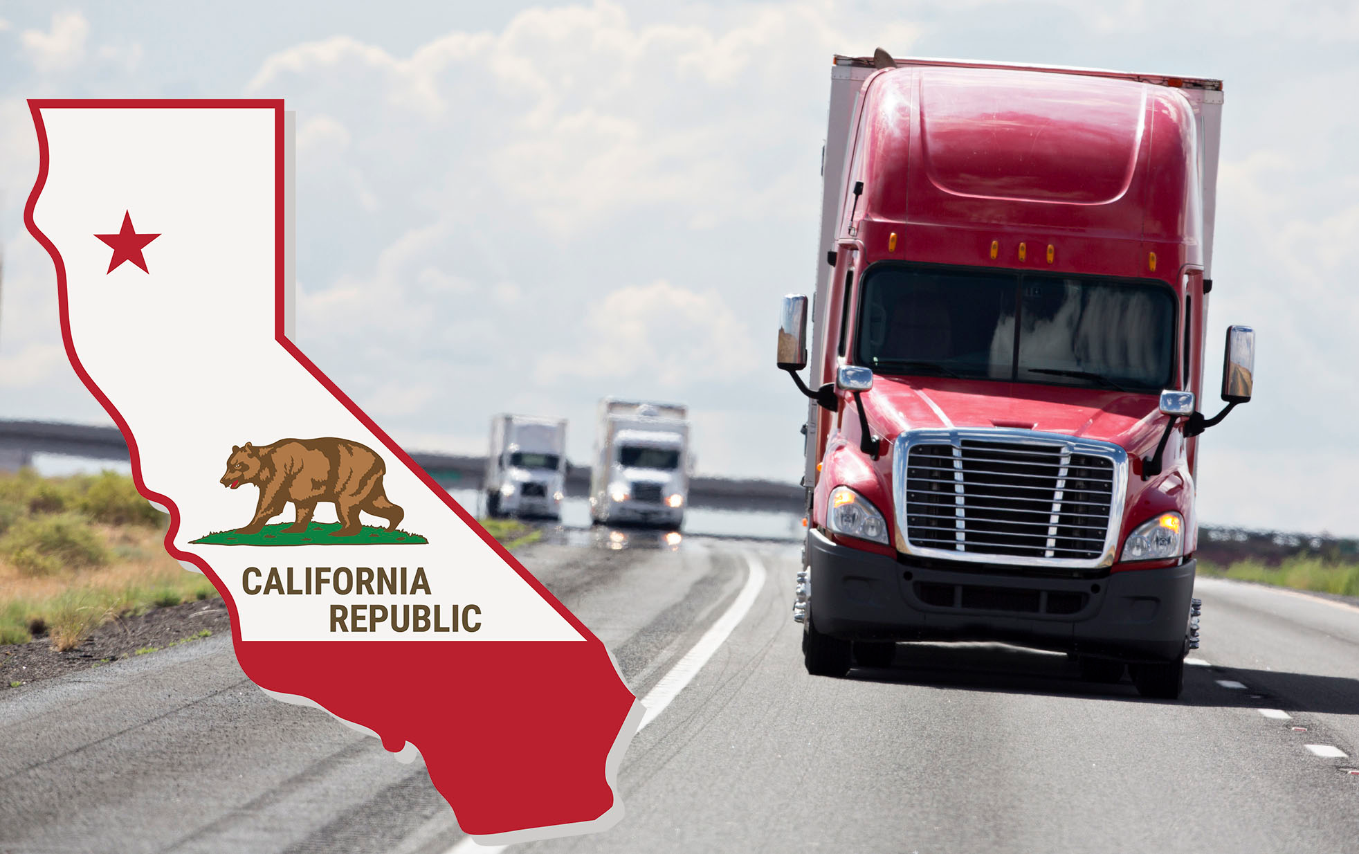 A truck and the state of California logo