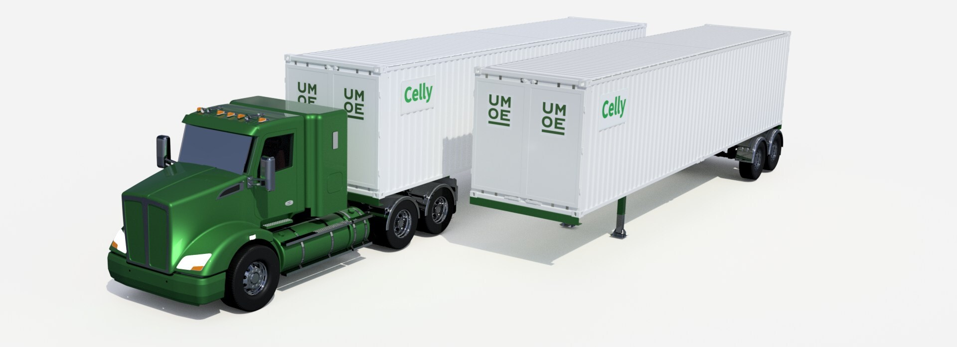 A truck and two trailers