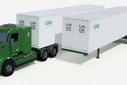 A truck and two trailers