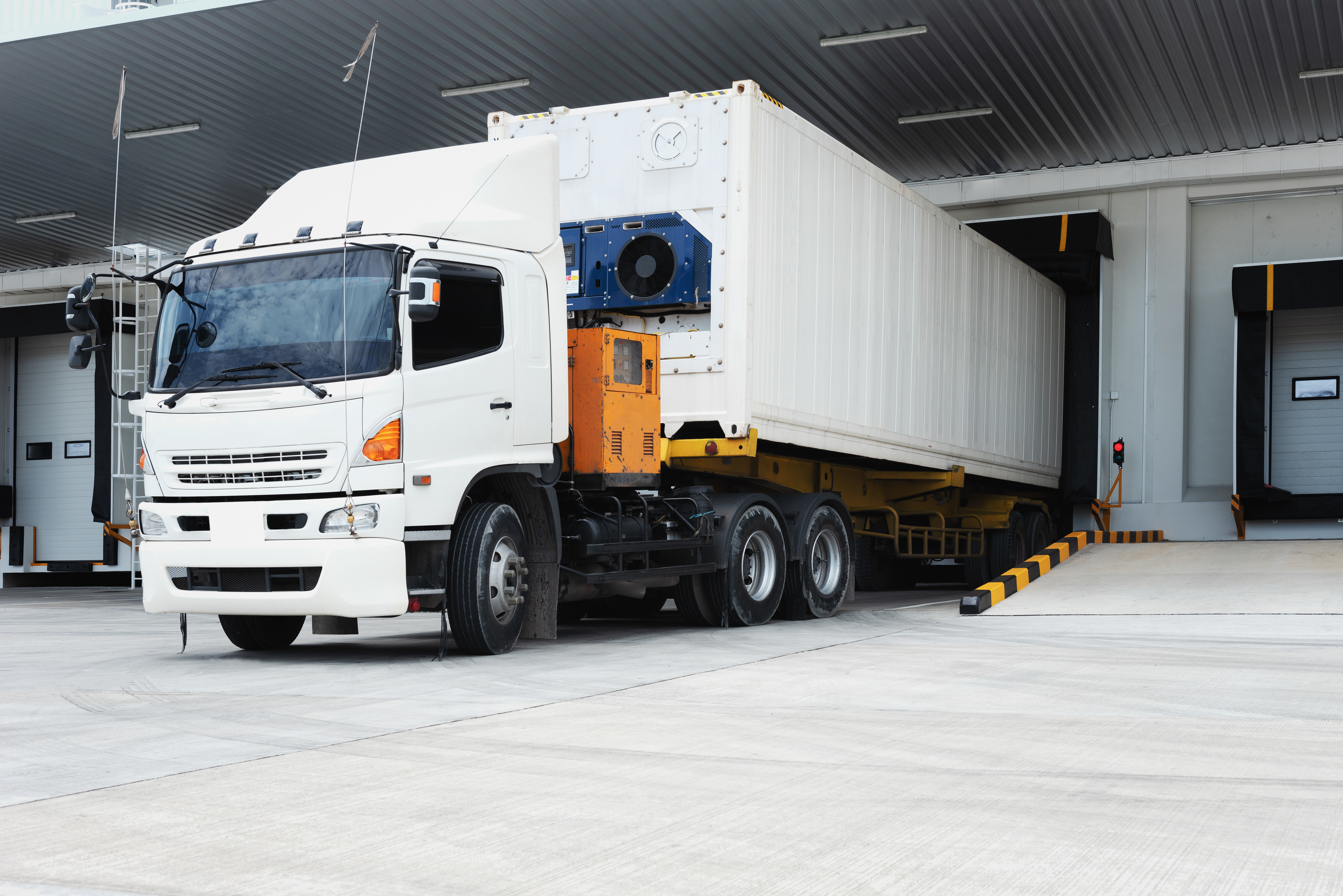 Refrigerated commercial truck parked