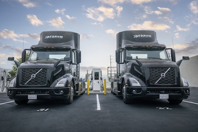 Electric trucks at charger