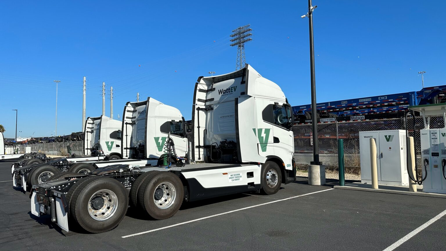 Trucks charging at WattEV depot
