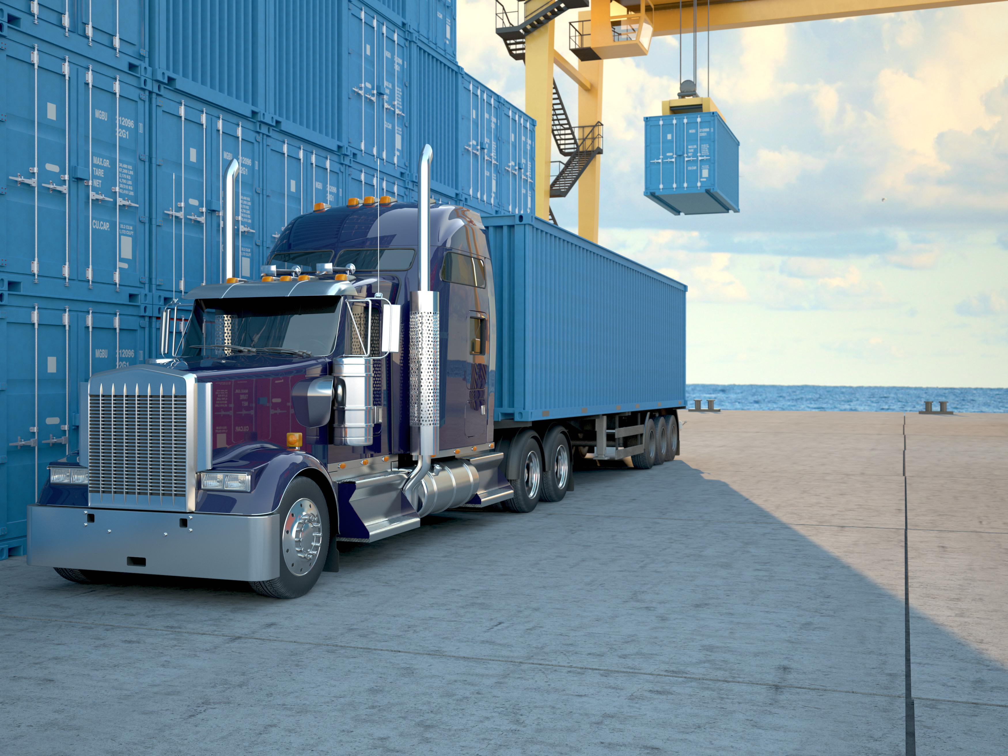 Truck at port with containers