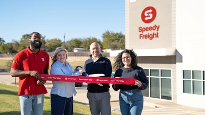 Shown at Speedy Freight's Irving, Texas, ribbon-cutting ceremony are, from left: Kenneth White, Starr Bollefer, Kody Slade and Estefany Ramirez.