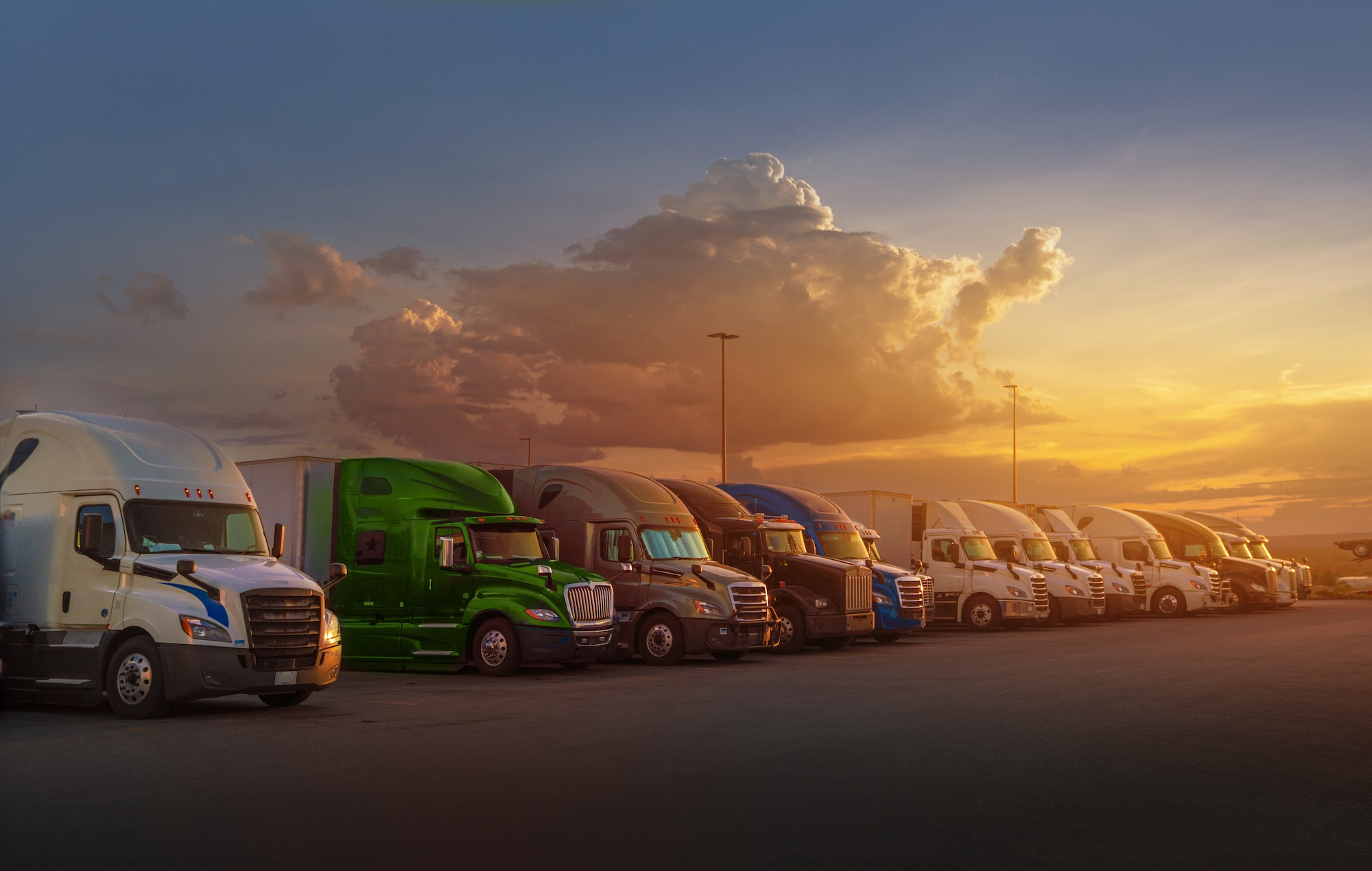 Line Of Trucks At Dusk