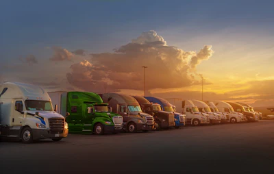 Line Of Trucks At Dusk