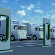 EV commercial trucks at a charger