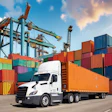 Drayage truck parked at port