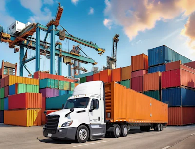 Drayage truck parked at port