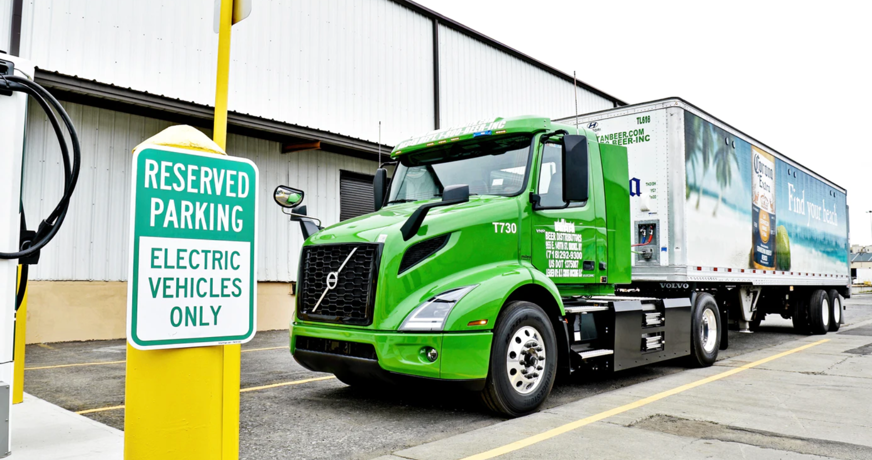Electric truck charging at station