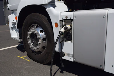 Battery Electric Class 8 Truck Charging At Depot