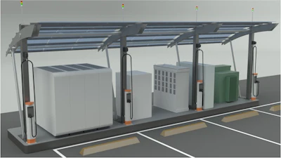 This new EV modular charging platform (above) is designed to tackle grid delays as a stopgap measure until major infrastructure is built.