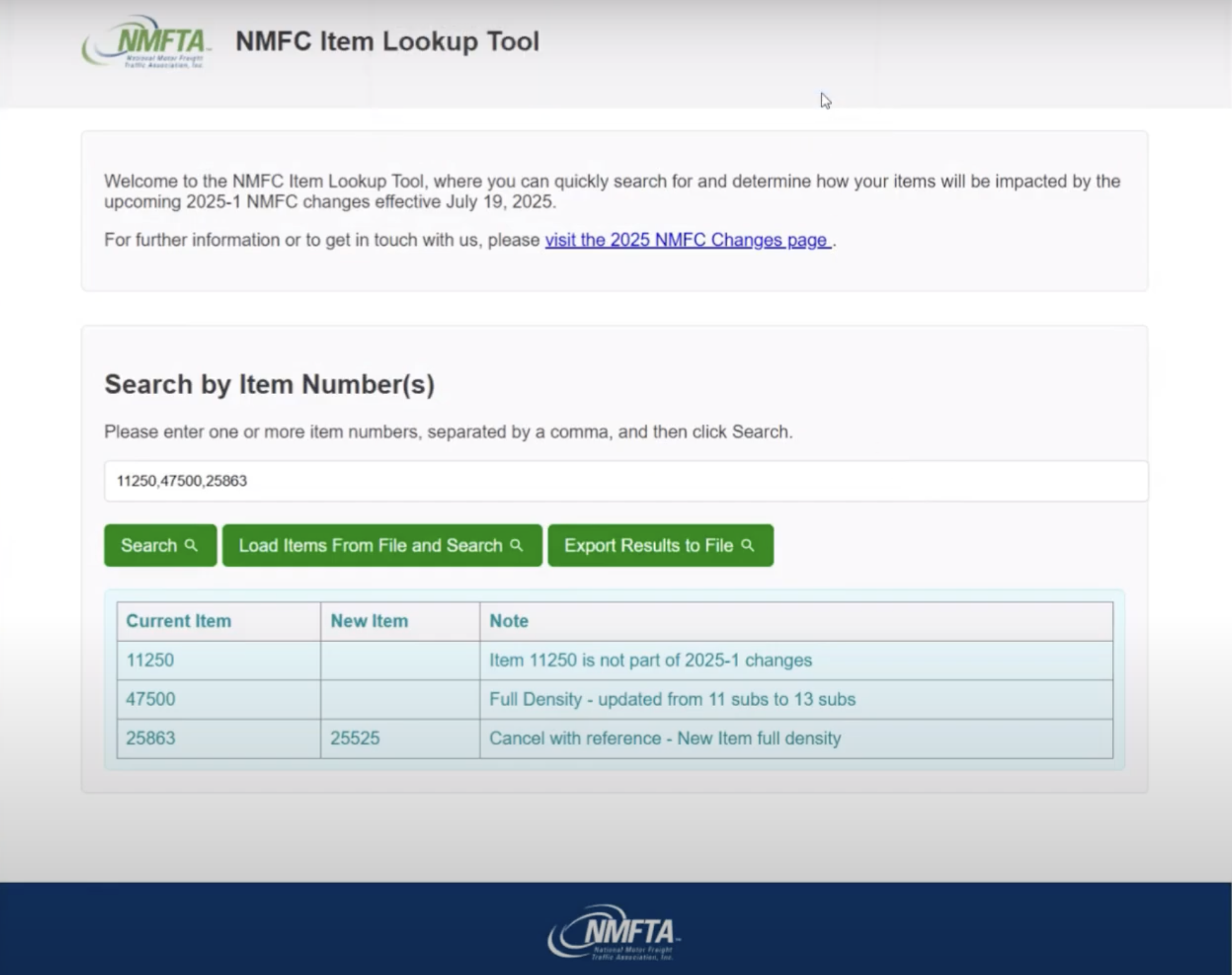 NMFC Item Lookup Tool