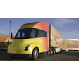 Cheetos-branded Tesla Semi truck with matching trailer