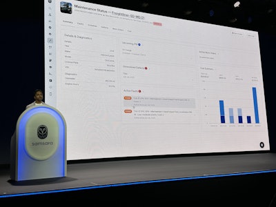 Samsara Chief Product Officer Kiren Sekar demonstrates Samsara's maintenance dashboard.