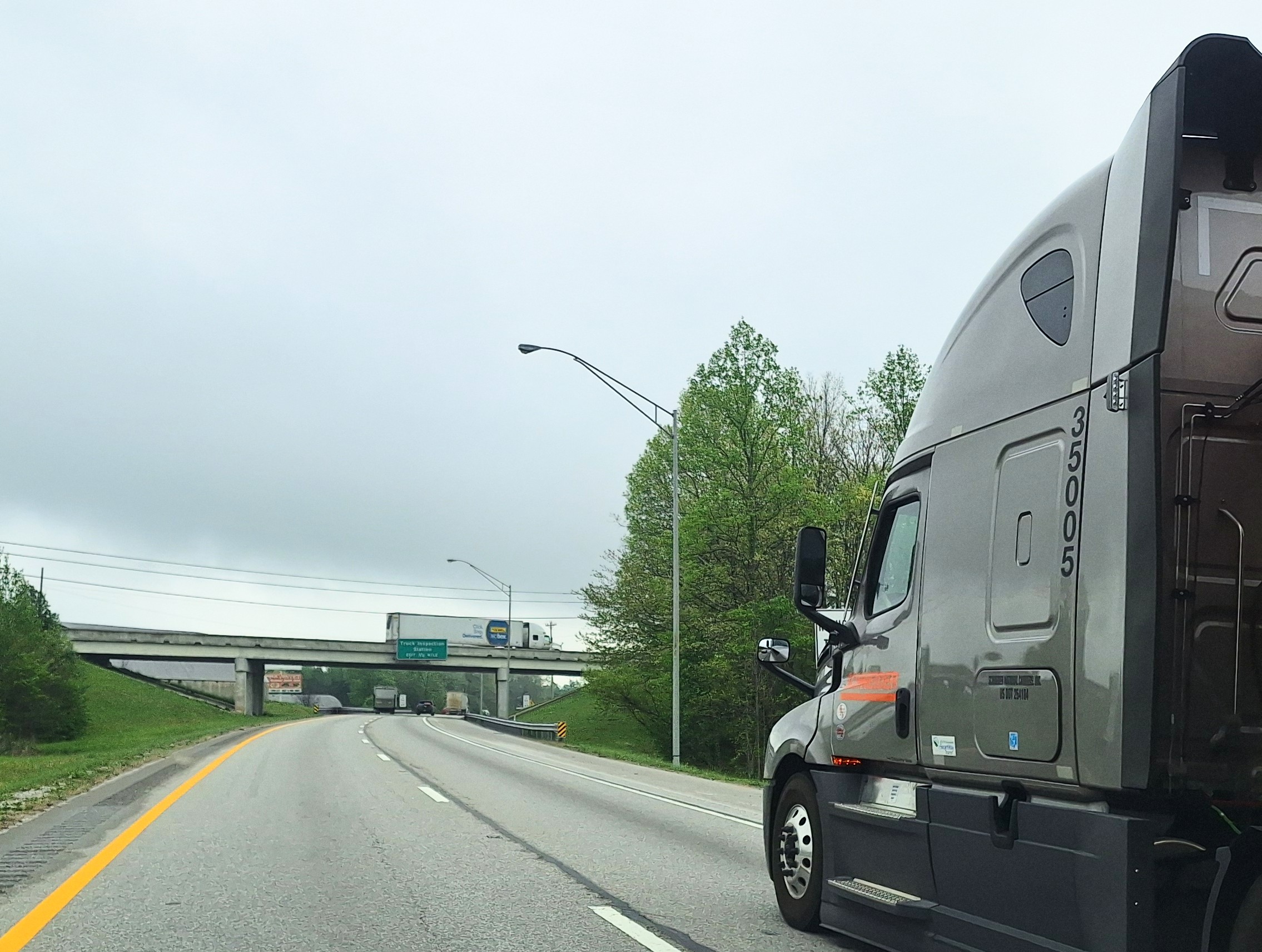 Truck In Right Lane Highway Bridge