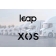Leap XOS logo with white trucks in background