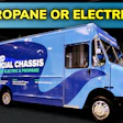 Blue Bird commercial electric and propane truck at an exhibition