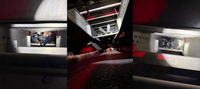 The illegal immigrants were found hiding underneath the flatbed trailer.