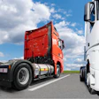 Natural gas-powered semi trucks parked