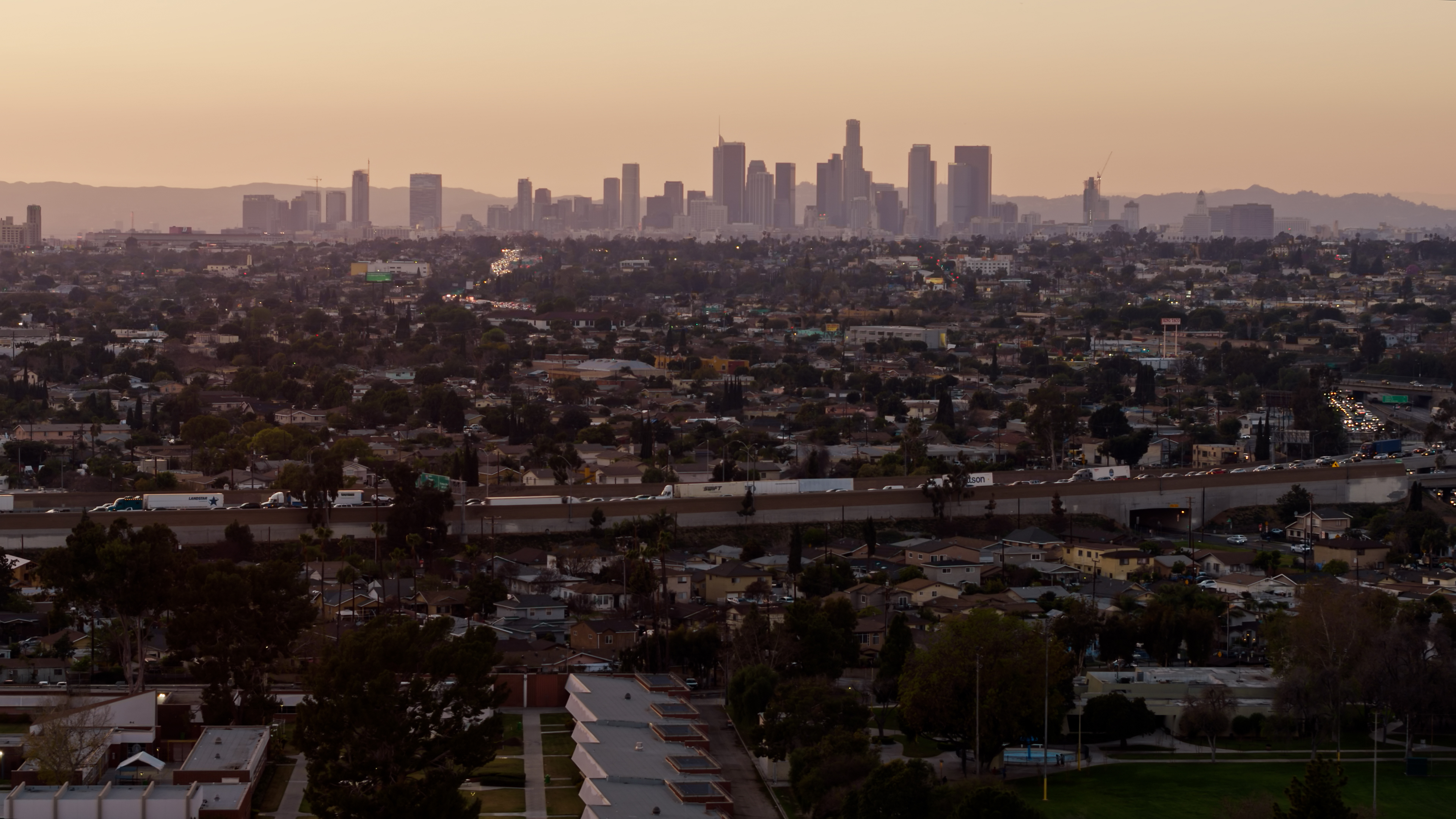 Los Angeles Distance View With Trucks