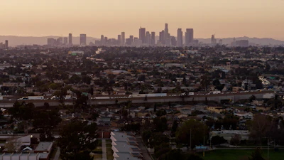Los Angeles Distance View With Trucks