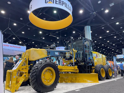 Cat's 140 Lever Motor Grader made its debut at the 2025 Public Works Expo in Chicago. The next-generation model will be available to U.S. customers in 2026.