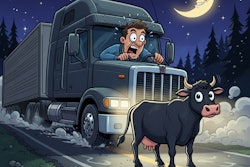 Truck driver John Doe got a surprise in the early morning hours: a cow in the middle of his lane.