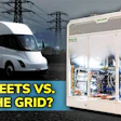Tesla Semi parked near power lines and Hyliion's Karno power module generator