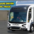 White Penske electric delivery truck with Penske logo